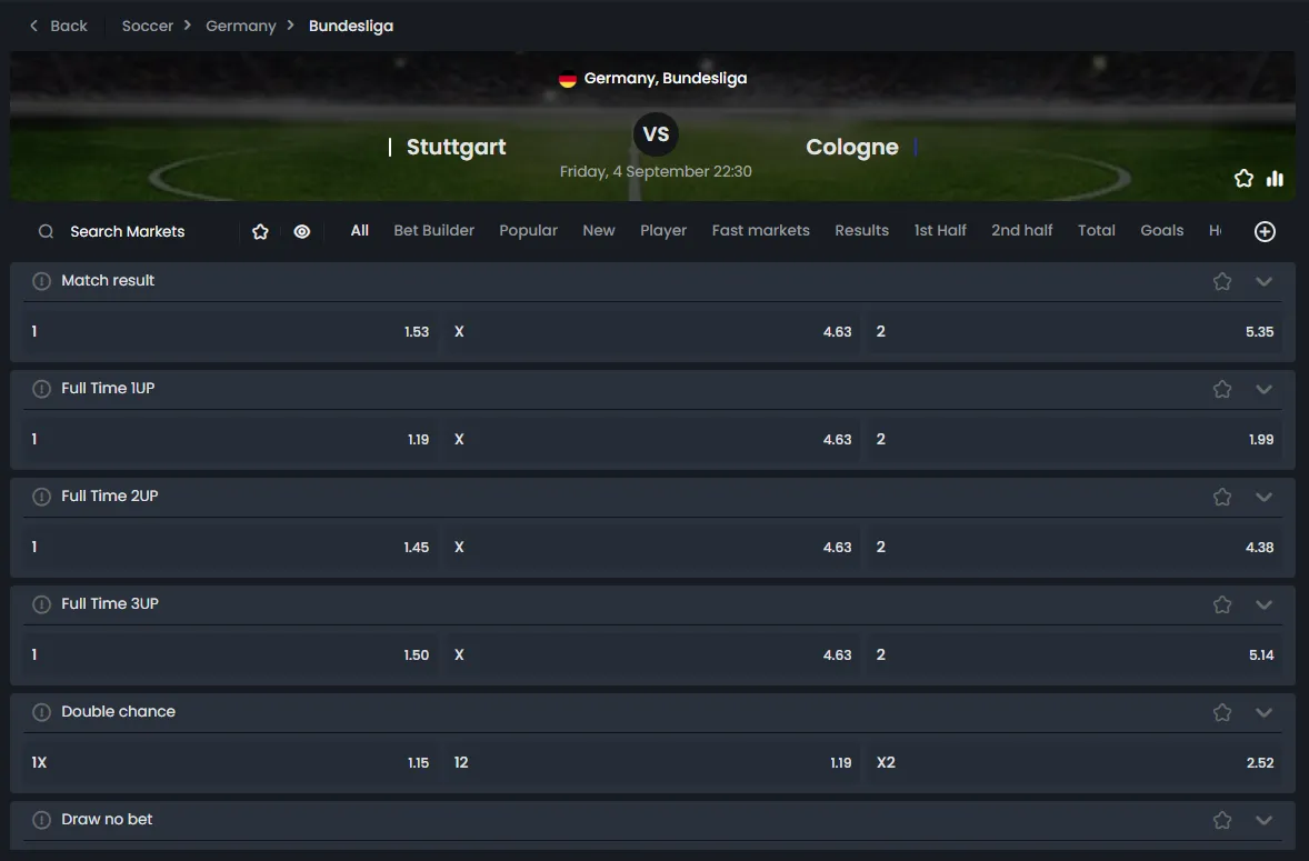 Bundesliga betting markets at Cocobet